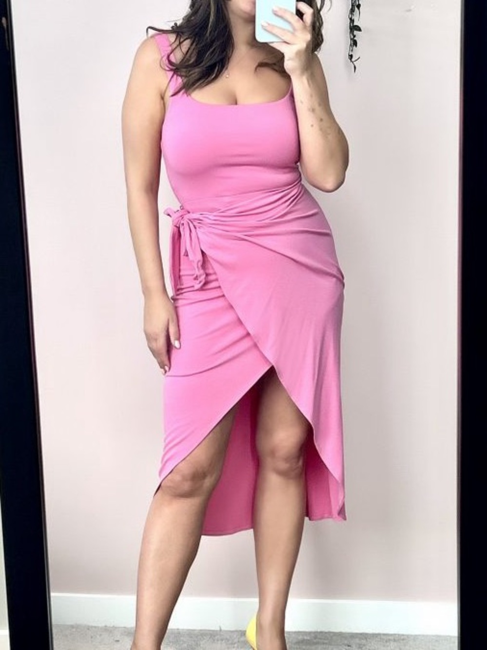 Aritzia Saturn Midi Wrap Dress Vibrant Pink